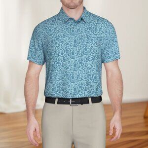 PGA TOUR Apparel Men Sea Life Print Golf Polo Shirt Delphinium Blue Size 2XL NWT
